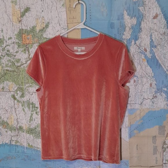 Madewell Peach Velvet Crew Neck Tee Large - Picture 2 of 5